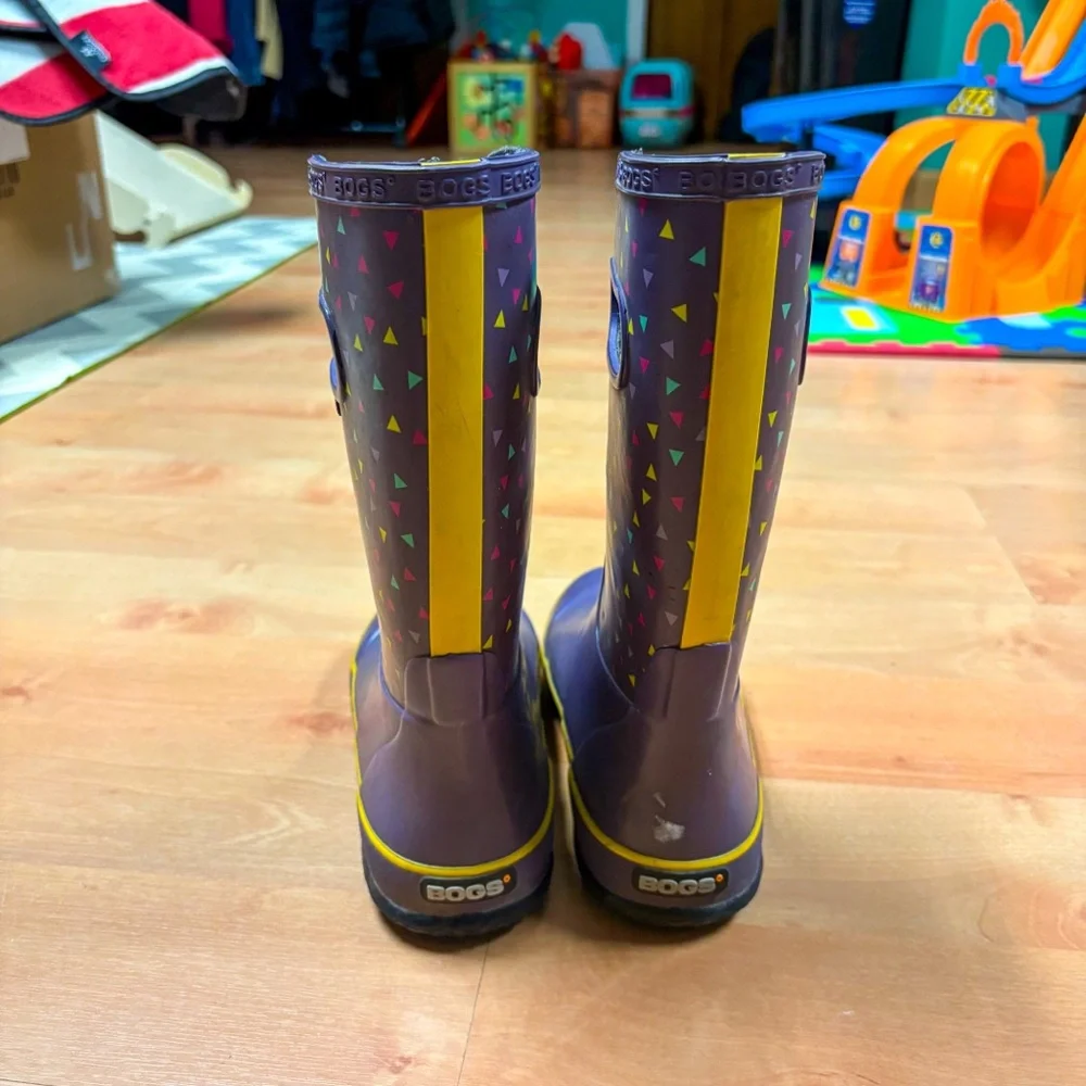 Bogs Purple & Yellow Classic Geo Triangle Print Rubber Rain Boots Kids Size 5